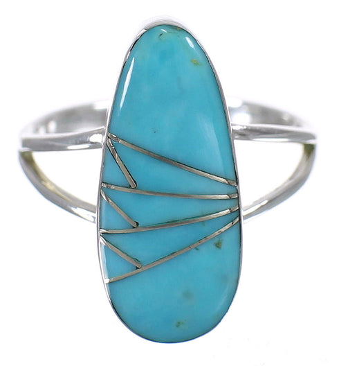 Authentic Sterling Silver And Turquoise Inlay Ring Size 5 RX86140