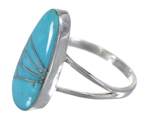 Authentic Sterling Silver And Turquoise Inlay Ring Size 5 RX86140