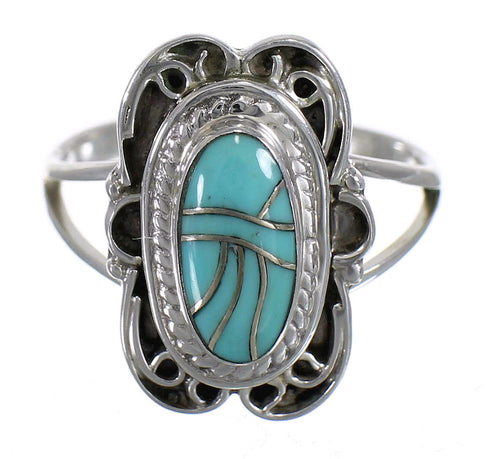 Genuine Sterling Silver Turquoise Inlay Ring Size 7 RX86207