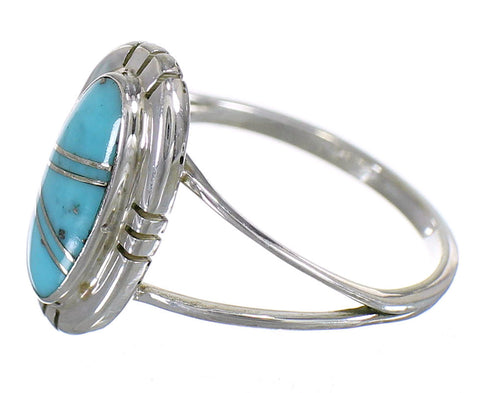 Turquoise Inlay Sterling Silver Southwestern Ring Size 6-1/2 RX86218