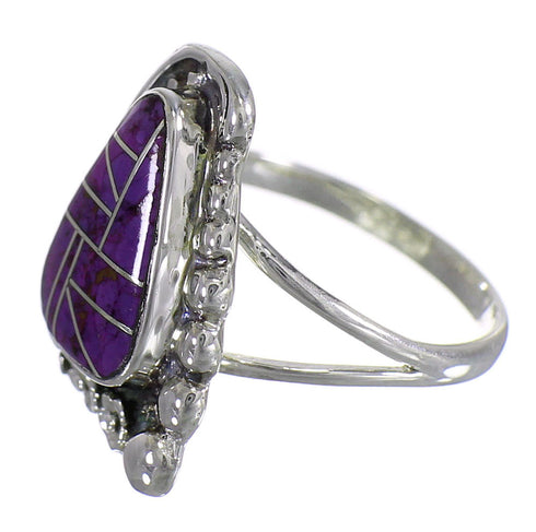 Magenta Turquoise Inlay Sterling Silver Ring Size 7 FX92328