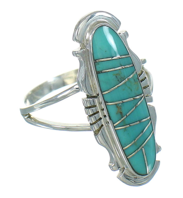 Southwestern Genuine Sterling Silver Turquoise Ring Size 4-3/4 AX89080