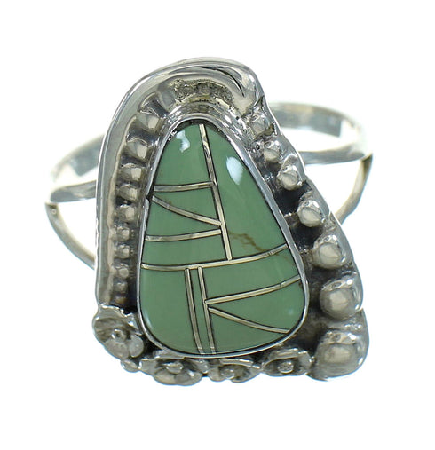 Turquoise Inlay Silver Southwest Flower Ring Size 7 AX89133
