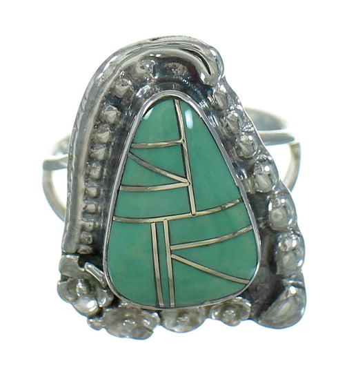 Turquoise Inlay Authentic Sterling Silver Flower Ring Size 8 AX89139