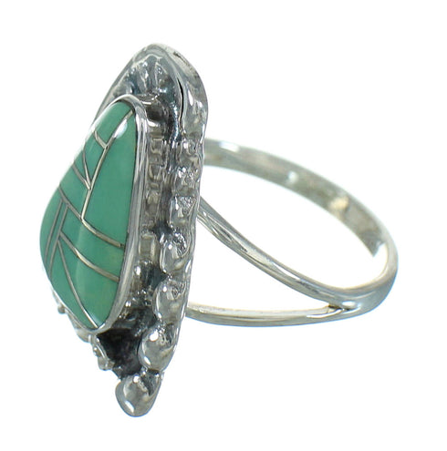 Turquoise Inlay Authentic Sterling Silver Flower Ring Size 8 AX89139