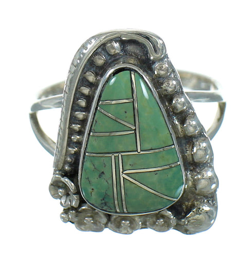 Genuine Sterling Silver Southwest Turquoise Inlay Flower Ring Size 6 AX89143