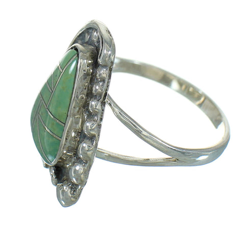 Silver Southwestern Turquoise Inlay Flower Ring Size 8-1/2 AX89146
