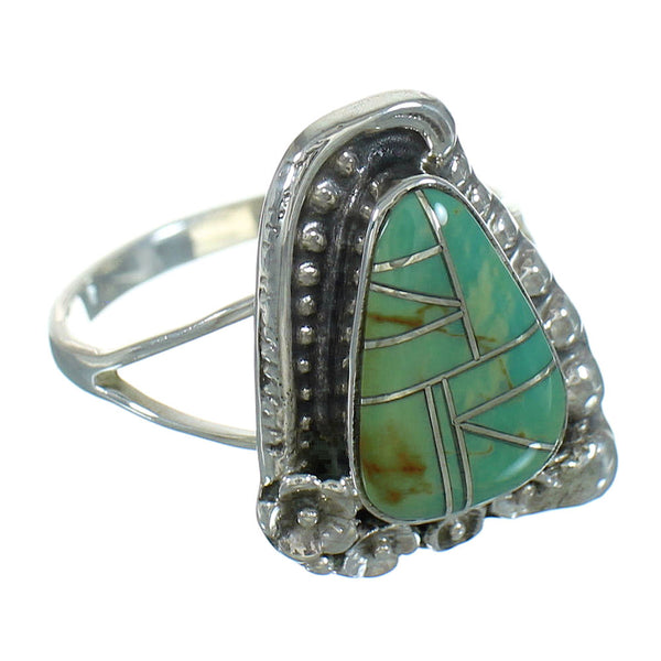 Silver Turquoise Inlay Southwestern Flower Ring Size 8-1/2 AX89153