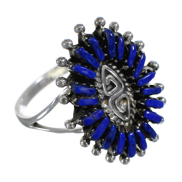 Silver Water Wave And Lapis Needlepoint Ring Size 8-1/2 YX89566