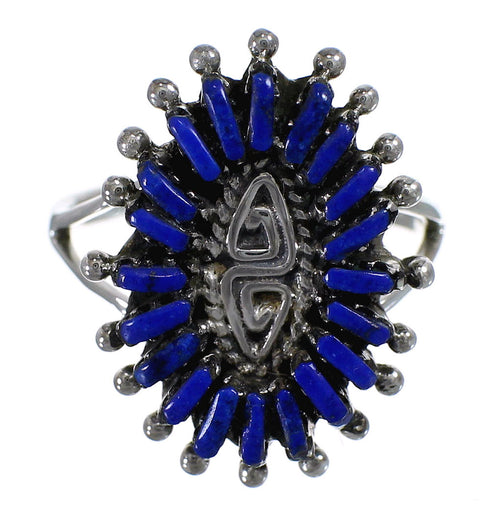 Silver Water Wave And Lapis Needlepoint Ring Size 8-1/2 YX89566