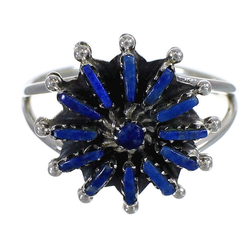 Southwestern Authentic Sterling Silver Lapis Needlepoint Ring Size 7-1/2 YX89587