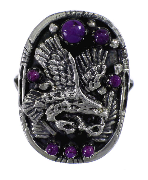 Sterling Silver And Magenta Turquoise Eagle Ring Size 7 RX88785