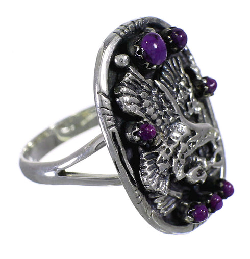 Sterling Silver Magenta Turquoise Eagle Jewelry Ring Size 8-1/2 RX88796