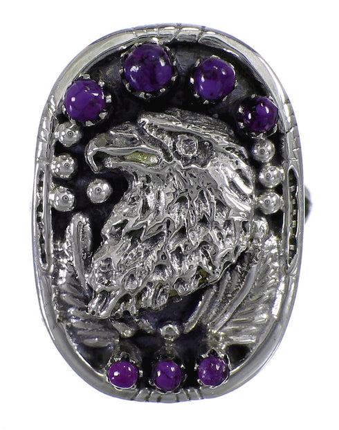 Genuine Sterling Silver And Magenta Turquoise Eagle Ring Size 6-1/4 RX88804