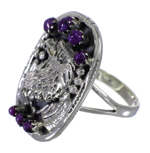 Magenta Turquoise Genuine Sterling Silver Eagle Ring Size 7-3/4 RX88810