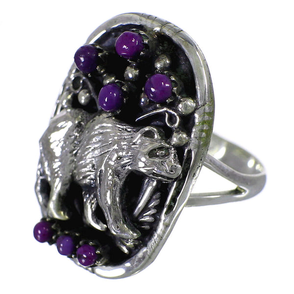 Sterling Silver And Magenta Turquoise Bear Ring Size 6 RX88861