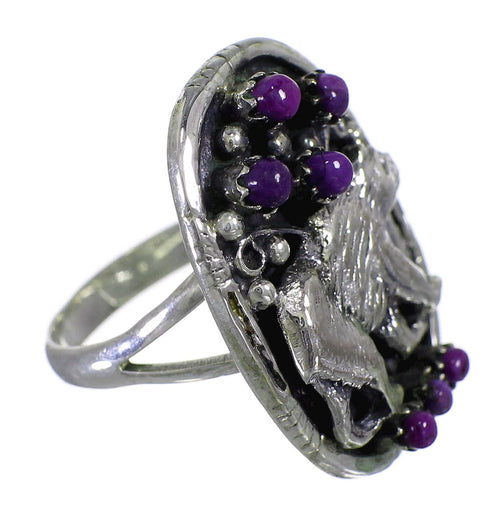 Sterling Silver And Magenta Turquoise Bear Ring Size 6 RX88861