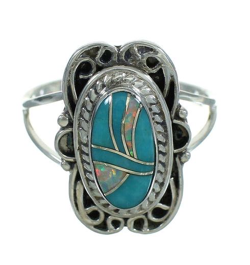 Southwest Turquoise Opal Genuine Sterling Silver Ring Size 5 RX88453