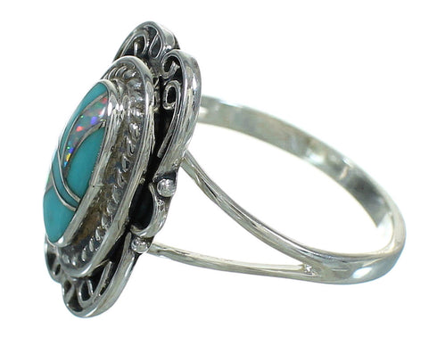 Turquoise Opal Inlay Sterling Silver Southwest Ring Size 5-1/2 RX88465