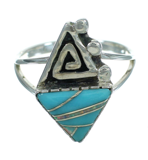Authentic Sterling Silver Turquoise Opal Inlay Water Wave Ring Size 4-1/2 RX88477