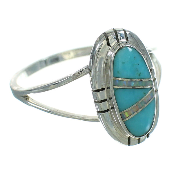 Sterling Silver Turquoise And Opal Southwest Ring Size 5-1/2 RX88576