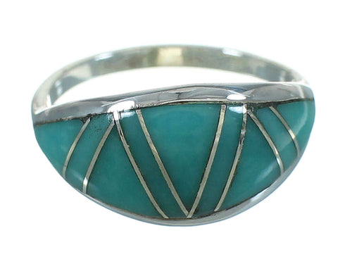 Genuine Sterling Silver Turquoise Inlay Ring Size 5-3/4 FX90768