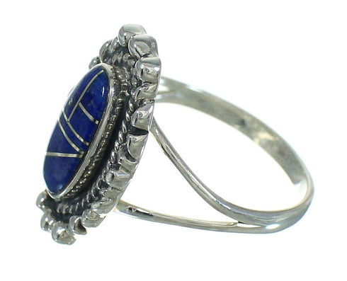 Silver Southwestern Lapis Inlay Jewelry Ring Size 8-1/4 AX88157