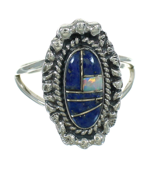 Opal And Lapis Inlay Silver Southwestern Ring Size 8-1/2 AX88170