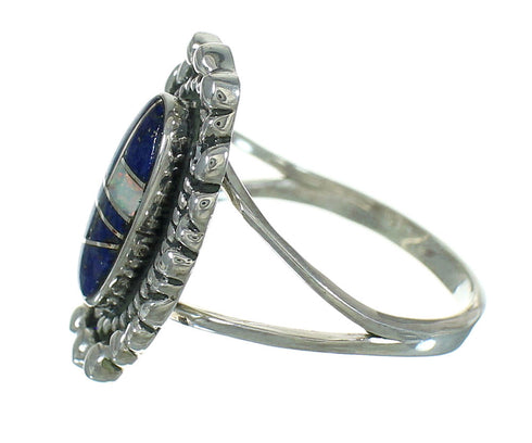 Opal And Lapis Inlay Genuine Sterling Silver Southwestern Ring Size 7 AX88171