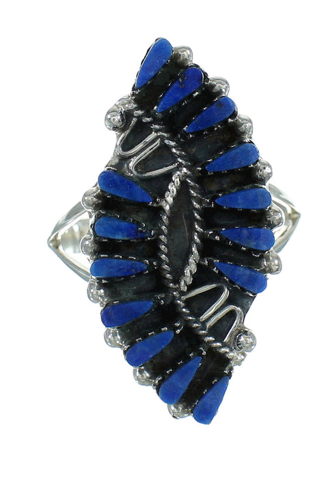 Silver Southwest Lapis Needlepoint Ring Size 6-1/2 AX88187