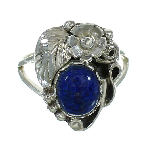 Lapis Authentic Sterling Silver Flower Southwestern Ring Size 4-3/4 AX88208