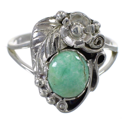 Southwestern Turquoise Genuine Sterling Silver Flower Ring Size 4-3/4 AX88243