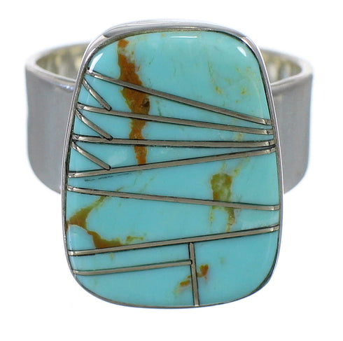 Turquoise Inlay Sterling Silver Southwest Ring Size 4-3/4 AX88248
