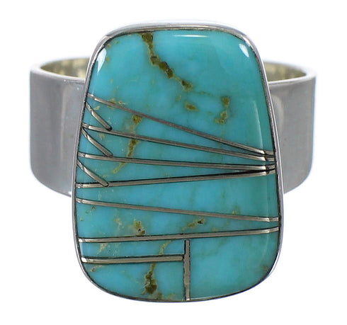 Silver Southwest Turquoise Inlay Ring Size 6-1/2 AX88256