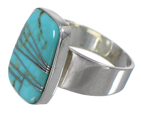 Silver Southwest Turquoise Inlay Ring Size 6-1/2 AX88256