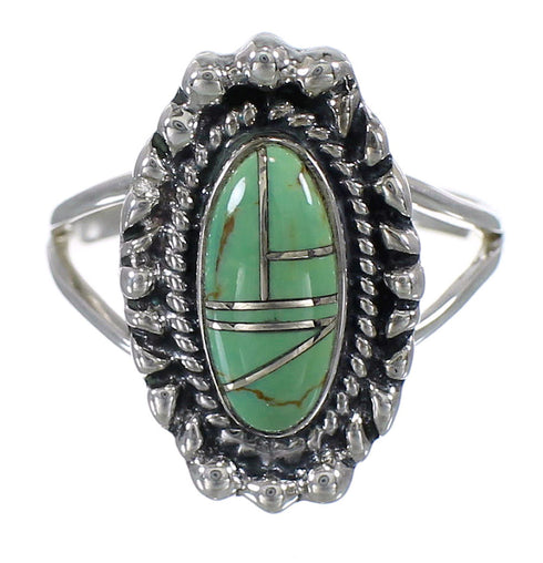 Turquoise Inlay Genuine Sterling Silver Ring Size 7-1/2 AX88266