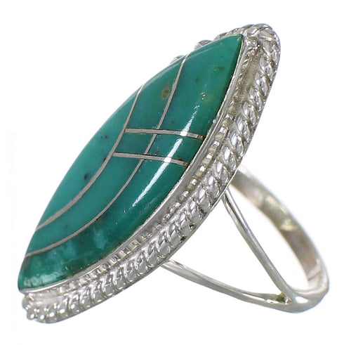 Authentic Sterling Silver Jewelry Turquoise Inlay Ring Size 4-3/4 AX88307
