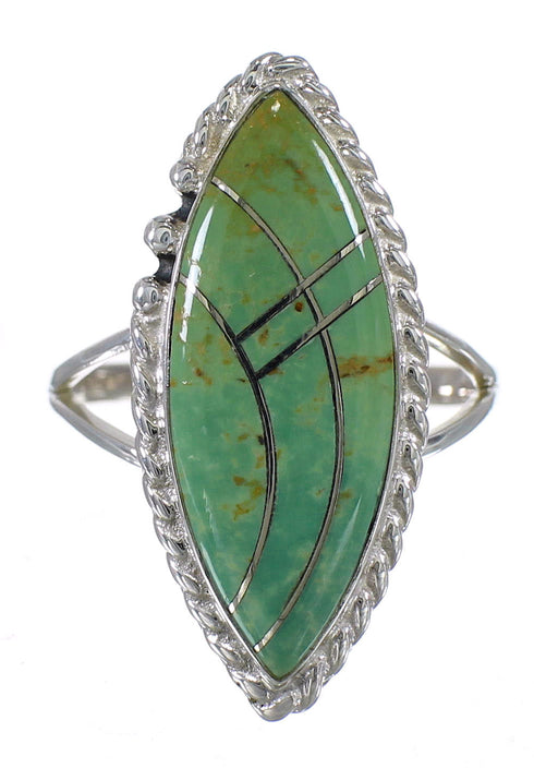 Authentic Sterling Silver Southwestern Jewelry Turquoise Inlay Ring Size 6-1/2 AX88309