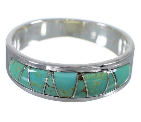 Turquoise Inlay Silver Jewelry Southwestern Ring Size 5-1/4 AX88334