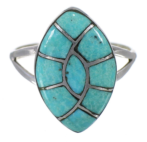 Southwestern Jewelry Turquoise Inlay Sterling Silver Ring Size 7-1/4 AX88353