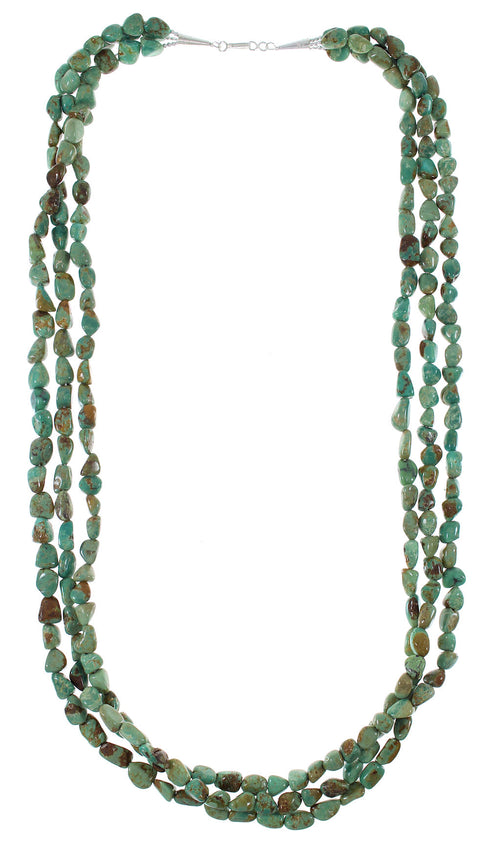 Kingman Turquoise Sterling Silver Navajo 3-Strand Bead Necklace AX85112
