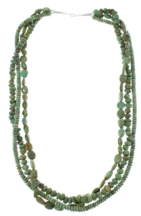 Kingman Turquoise Navajo Indian Sterling Silver 3-Strand Bead Necklace AX85171