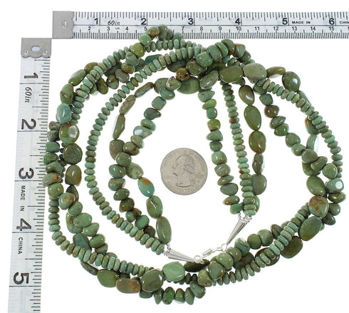 Kingman Turquoise Navajo Indian Sterling Silver 3-Strand Bead Necklace AX85171