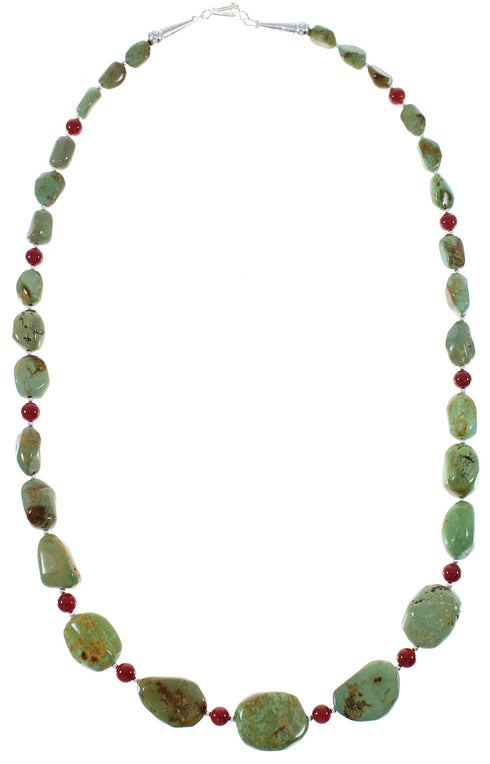 Coral And Turquoise Genuine Sterling Silver Native American Bead Necklace RX85764