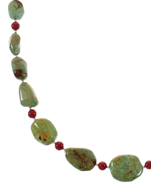 Coral And Turquoise Genuine Sterling Silver Native American Bead Necklace RX85764