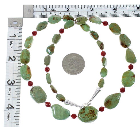 Coral And Turquoise Genuine Sterling Silver Native American Bead Necklace RX85764