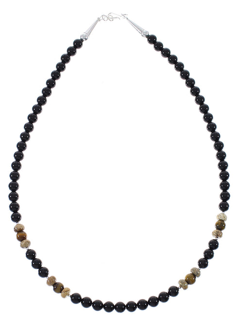 Multicolor Sterling Silver American Indian Jewelry Bead Necklace RX85963