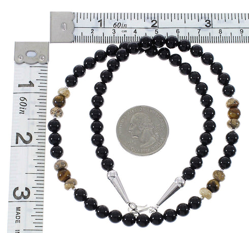 Multicolor Sterling Silver American Indian Jewelry Bead Necklace RX85963