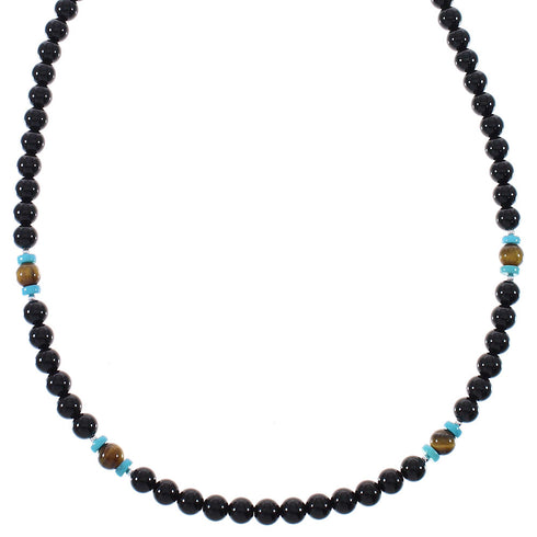 Multicolor And Genuine Sterling Silver Navajo Jewelry Bead Necklace RX85969