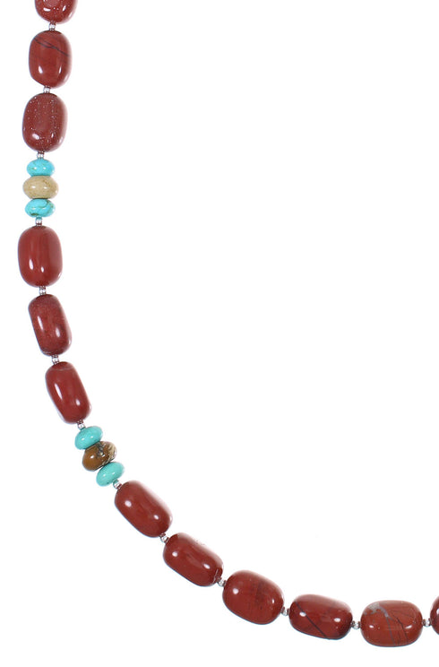 Navajo Sterling Silver Multicolor Bead Necklace AX88871